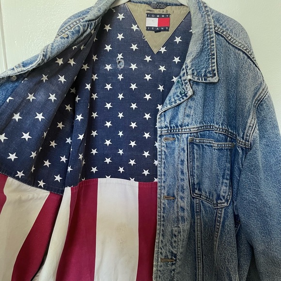Vintage Rare Tommy Hilfiger Denim Jacket Big Logo Tommy Jeans Flag VTG Trucker - Picture 6 of 10